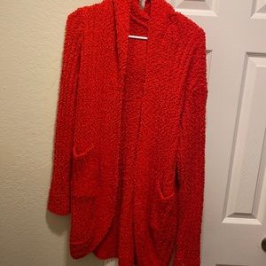 Red cardigan